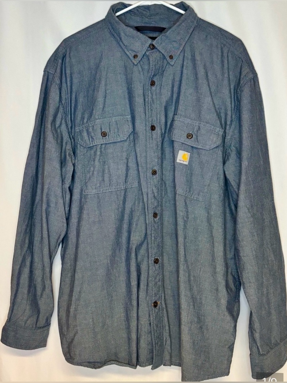 Carhartt Men 2XL Loose Fit Blue Chambray Work Shirt Long Sleeve Cotton